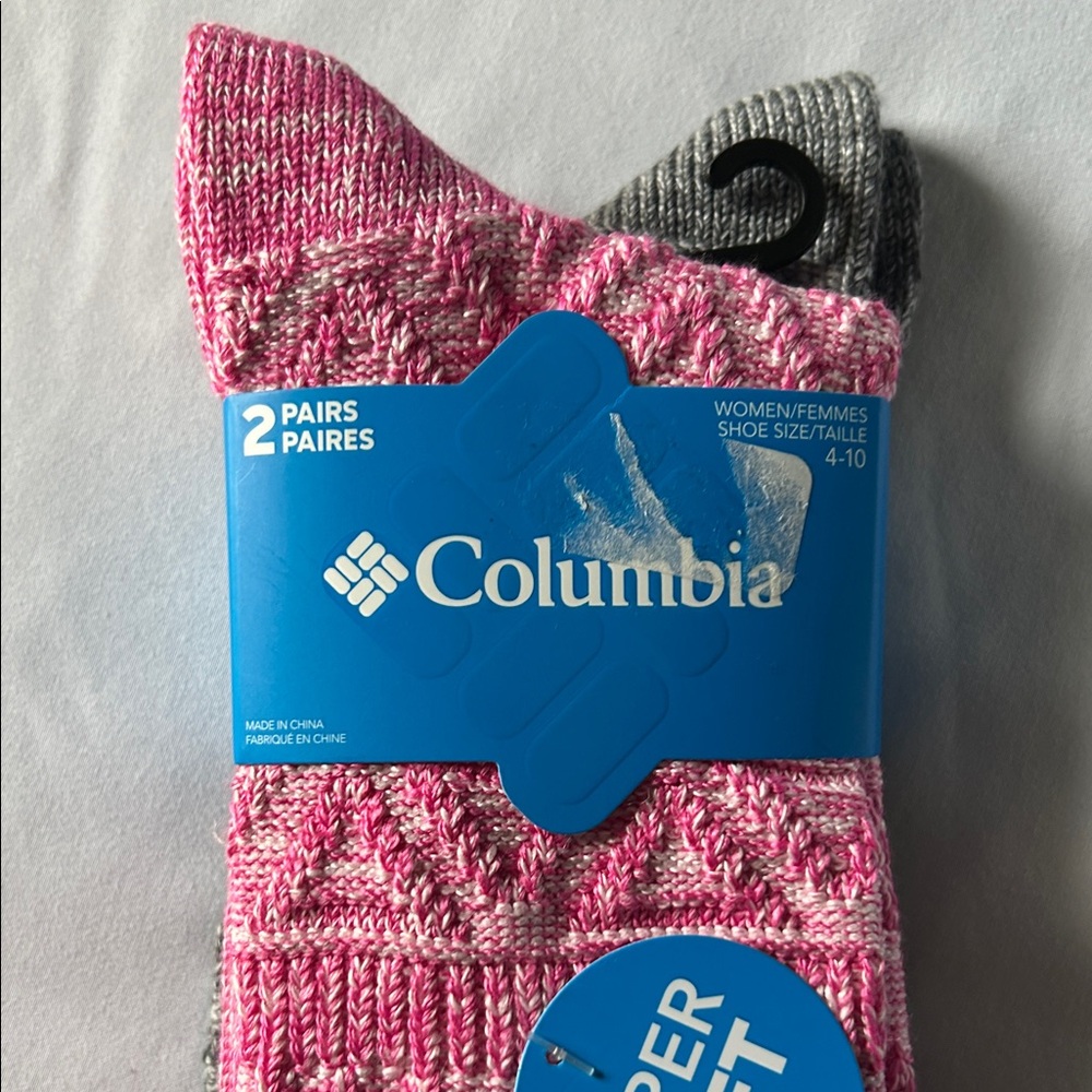 Columbia Pink Ice /Charcoal Gray 2 Pair Super Soft Crew Socks - Picture 4 of 11